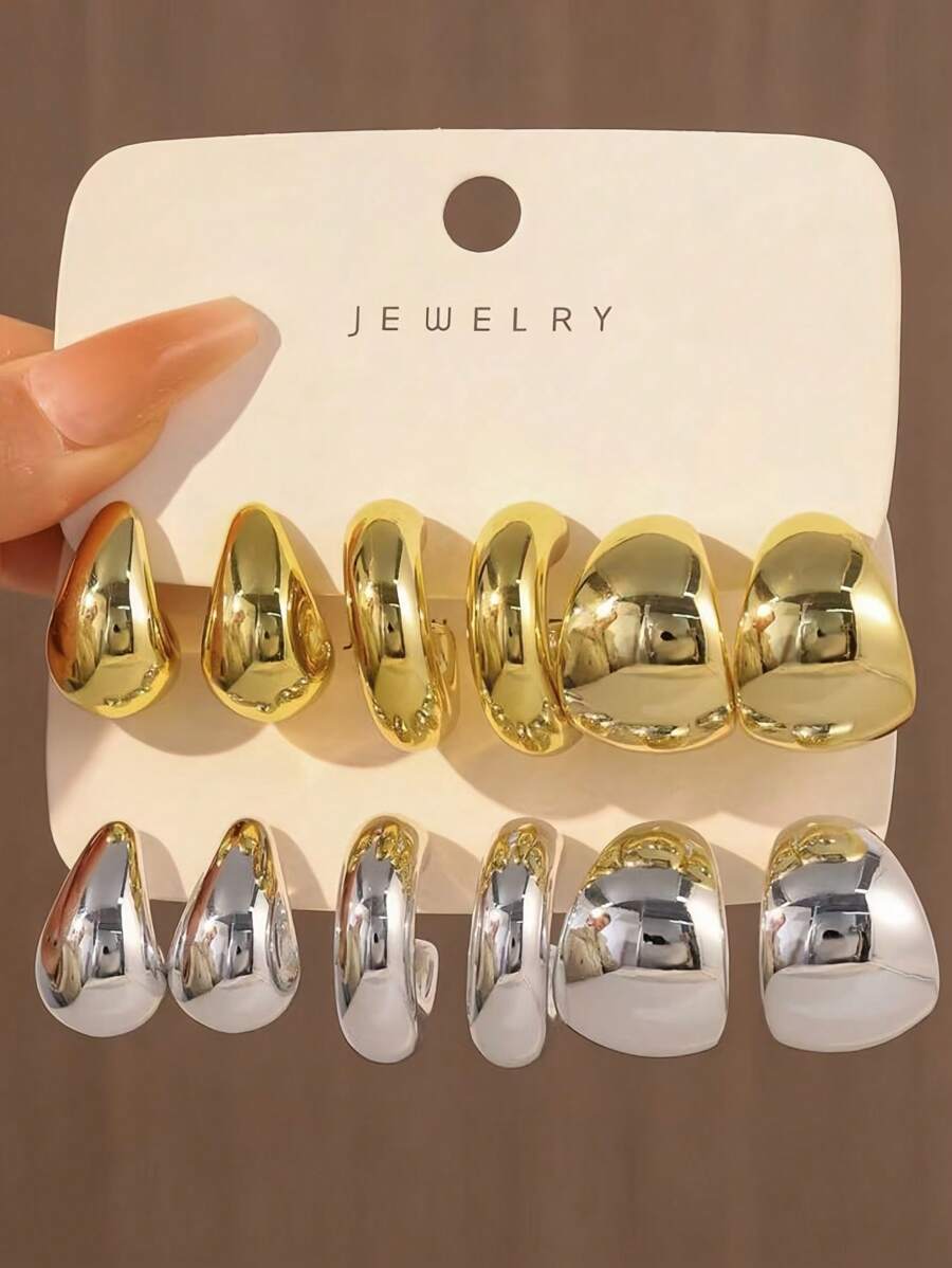 6 pièces Ensemble de boucles d'oreilles pendantes à goutte d'eau à la mode, accessoires de bijoux hip-hop, assortiment de boucles d'oreilles pour femmes, convient pour un port quotidien, les vacances, les voyages, les cadeaux pour les jours fériés