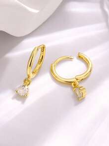 Newsoul 1 Pair Of Elegant 925 Sterling Silver Minimalist Zirconia Drop Earrings For Women Fine Jewelry Gift For Girls