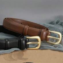 Cinto Casual Feminino CKiruv com Fivela Dourada - Estilo Versátil de Calça Jeans de Perna Reta, Disponível nas Cores Preto e Marrom, Adequado para Uso Casual, Festas e Mais | Correia Distintiva | Fivela Dourada de Metal