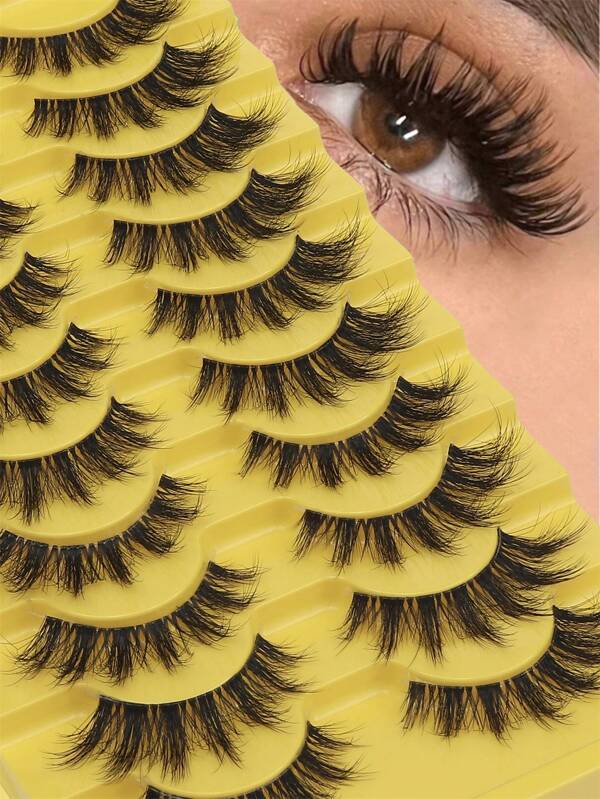 10Pairs 3D Fluffy False Eyelashes For Dramatic Fake Eyelashes Messy False Eyelashes Fluffy Thick Lashes