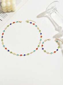 Ensemble collier et bracelet élégants et polyvalents en strass colorés