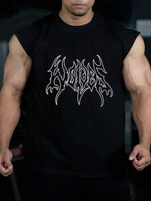 Men's Wide Shouldered Sleeveless Tank Top, Round Neck, Made Of Polyester Knitted Fabric, Suitable For Summer Sports, Workout, Basketball - Black - View 2