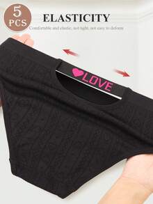 MEIYATING 5pcs/Pack Women's Seamless Low-Waist Panties, Comfortable Fit With Contrast Letter Design