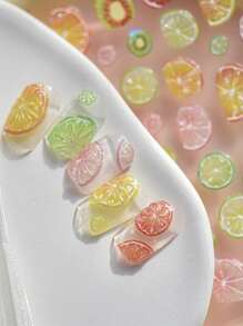 1 Sheet 5D Jelly Nail Art Sticker Kawaii Mixed Sweet Summer Hami Melon Orange Fruit Slice Adhesive Nail Decoration Self-Adhesive Slider For DIY Nail Salon