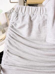 2pcs/Set Girls Casual Faux Two Pieces Colorblock Letter Print Sleeveless Top And Mini Skirt Set