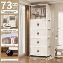 5/4/3/2/1 Layer Folding Wardrobe Closet, No Installation Required, Plastic Storage Cabinet For Baby Clothes, Household Use For Living Room And Bedroom