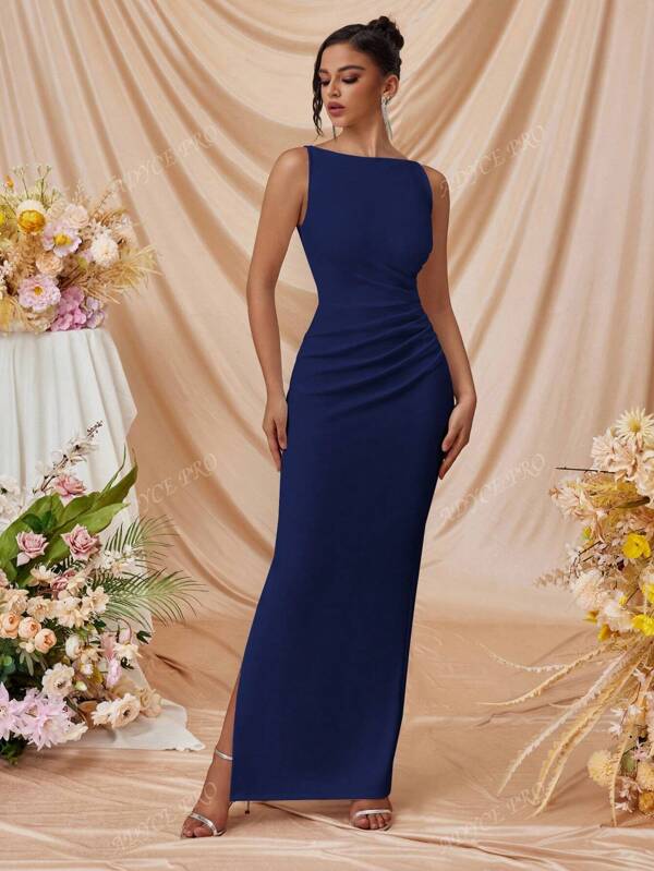 Women Off-Shoulder Side Slit Fitted Party Cocktail Formal Evening Gown