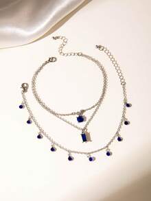 1pc Simple Fashion Geometric Pendant Multilayer Resin Crystal Anklet For Women, Party Gift (Handmade, Customized Length) - Multicolor - View 4