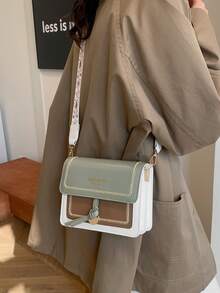 Fashionable Bag For Women, Versatile New Crossbody Bag, Casual, Contrasting Color, Small Square Bag, Wide Shoulder Strap, For Party Date School Outdoor Gift - Green - View 4