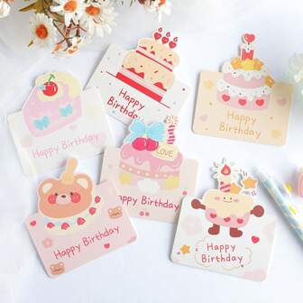 5pcs/20pcs 6 Styles Creative 3D Birthday Greeting Cards, Happy Birthday Wishes Postcards, Cake Shop/Flower Store Decoration And Packaging Greeting Cards