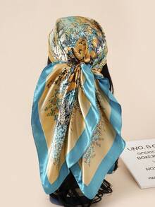 1pc 90cm Floral Print Silk Square Scarf Women, Bandana Scarf, Fashion Accessory For Hair, Beach, Daily Wear, Adds Accent To Your Look, Spring/Summer - Multicolor - View 6