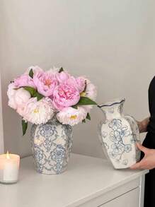 1pc Nordic Style High-End Blue And White Porcelain Ceramic Flower Vase, Minimalist Home Decor, Vase For Floral Arrangement, Photography Props, Gift For Birthday, Party, Boyfriend, Girlfriend