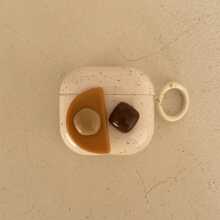 3D handgemachte Stein Kaffee Spritzer geometrische Kopfhörertasche + Anhänger kompatibel mit Apple Pro 2 / Pro / 4 / 3 / 2, modische Frauen Kopfhörertasche / minimalistisch Kopfhörertasche / stilvolle Kopfhörertasche / Apple Kopfhörertasche