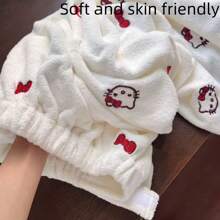 Sanrio 1 pièce Ensemble de serviettes - Ensemble de serviettes de bain en polaire de corail avec motif de chaton, serviette de douche douce et absorbante, cadeau pour un anniversaire