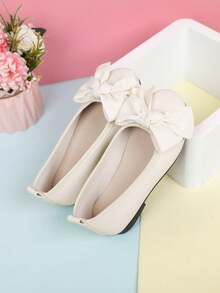 1 Pair Girls' Slip-On Flat Shoes With Bow, Versatile And Fashionable For All Seasons - White - View 5