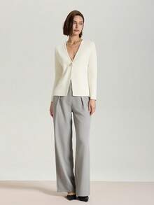 Áo len cardigan dệt kim màu trơn giản dị và đa năng - Màu be - Xem 6