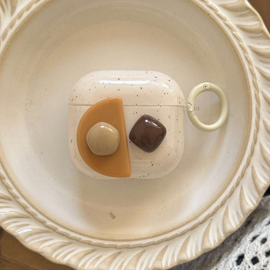 3D handgemachte Stein Kaffee Spritzer geometrische Kopfhörertasche + Anhänger kompatibel mit Apple Pro 2 / Pro / 4 / 3 / 2, modische Frauen Kopfhörertasche / minimalistisch Kopfhörertasche / stilvolle Kopfhörertasche / Apple Kopfhörertasche