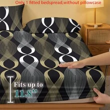 1pc Minimalist Modern Striped Geometric Intersecting Curved Pattern Printed Brushed Fitted Sheet, Bedroom Printed Bed Cover, Bedding (Excluding Pillowcase) - Multicolor - View 2