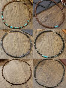 1pc Bohemian Volcanic Stone & Coconut Shell Beaded Necklace, Suitable For Daily Wear Or Beach Resort For Teens - Multicolor - View 2