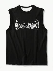 男士超大号无袖背心，圆领，涤纶针织面料，适合夏季运动训练、篮球、emo - 黑色 - 查看 5