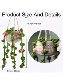 1 Stück handgefertigter gehäkelter süßer Pflanzenauto-Rückspiegel-Anhänger, kreative Auto-Dekoration