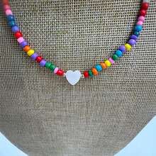 1pc Fashionable Boho Style Beaded Chain Necklace With Heart Pendant - Colorful - View 2