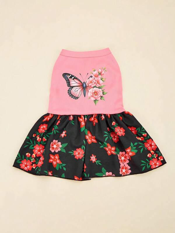 1pc Colorful Floral Spring/Summer Dress For Pet, Fashion Elegant Casual Dress, Comfortable Breathable Cute Cat/Dog Clothing