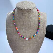 1pc Fashionable Boho Style Beaded Chain Necklace With Heart Pendant - Colorful - View 1