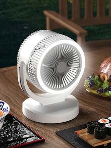 Ventilador de circulación Recargable USB, Velocidad del viento ajustable en tres velocidades, con luz nocturna LED, adecuada para oficinas, escritorios, salones, etc. - Blanco - Ver 4