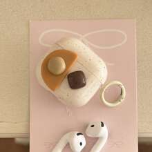 3D handgemachte Stein Kaffee Spritzer geometrische Kopfhörertasche + Anhänger kompatibel mit Apple Pro 2 / Pro / 4 / 3 / 2, modische Frauen Kopfhörertasche / minimalistisch Kopfhörertasche / stilvolle Kopfhörertasche / Apple Kopfhörertasche