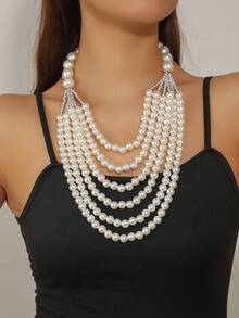 1pc Multi-Layer Luxury Pearl Necklace Pendant, Suitable For Ladies - Gold - View 1