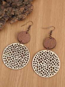 1 para okrągłych wyciętych kolczyków z kawałków drewna i skóry