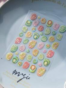 1 Sheet 5D Jelly Nail Art Sticker Kawaii Mixed Sweet Summer Hami Melon Orange Fruit Slice Adhesive Nail Decoration Self-Adhesive Slider For DIY Nail Salon