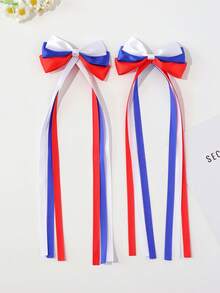 2pcs Girls Independence Day Red White Blue Solid Bow Hair Clips - Multicolor - View 1