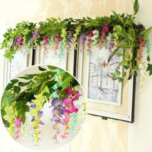 1/4 Pcs Artificial Flowers Garland,Total 28.8ft Artificial Wisteria Vine Silk Hanging Flower For Home Garden Outdoor Ceremony Wedding Arch Floral Decor