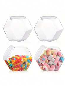 1/3/5pcs Hexagon Candy Jars With Lids - Clear Plastic Storage Containers For Snacks, Cookies, Dog Food And Coffee Bags - Perfect Choice For Kitchen Organization,School Supplies - Transparent - View 1