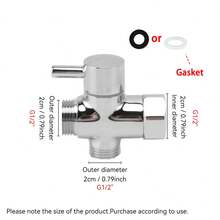 Shower Diverter Valve, T-Type Adapter With Shut-Off Valve, 3-Way (Asian G1/2 And US G7/8) All Metal T-Valve Adapter Fitting For Brass Sprayers