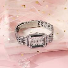 Reloj de cuarzo de banda de acero ligero de lujo para mujer 2025, reloj de pulsera de cuarzo cuadrado sencillo de moda, adecuado para regalos, uso casual y fiestas