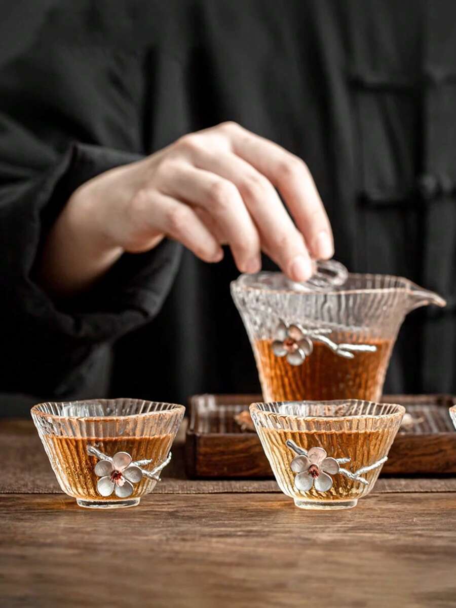 1 pieza/2 piezas/4 piezas Taza de té de vidrio con textura de martillado, vidrio resistente al calor, elegante para el té de la tarde, taza de expreso, taza de té, adecuada para fiestas de té, reuniones, fiestas y uso diario en el hogar, de vuelta a la escuela