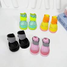 4pcs/Set Dog Breathable Hollow Out Sandals, Colorful Casual Outdoor Shoes For Dogs In Spring/Summer - Pink - View 1