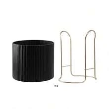 Black Outdoor Metal Planter With Gold Stand 15 Inch Tall X 11.8 Inch Wide - default - View 2