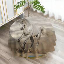 1pc Horse Pattern Printed Tablecloth, Modern Polyester Rectangular/Round Waterproof Tablecloth, Digital Printing Suitable For Living Room, Outdoor Dining Table, Small Round Table
