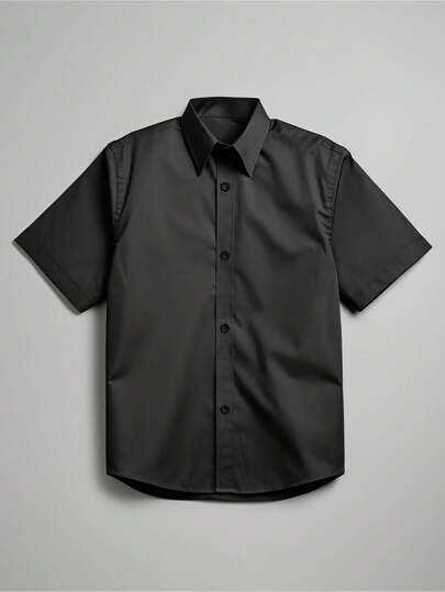 Camisa casual azul de manga curta para meninos pré-adolescentes, camisas da moda para crianças e adolescentes