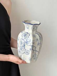 1pc Nordic Style High-End Blue And White Porcelain Ceramic Flower Vase, Minimalist Home Decor, Vase For Floral Arrangement, Photography Props, Gift For Birthday, Party, Boyfriend, Girlfriend