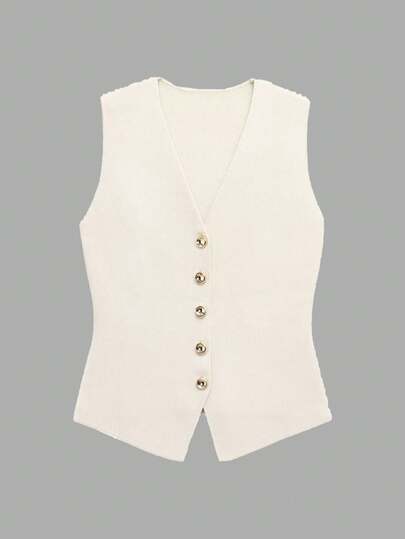 Solid Color Fitted Knit Vest, Fashion For Summer