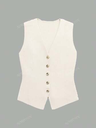 Solid Color Fitted Knit Vest, Fashion For Summer