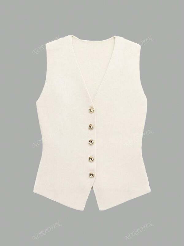 Solid Color Fitted Knit Vest, Fashion For Summer