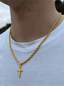 1 pieza Collar con colgante de cruz de fe de acero inoxidable de moda para hombres, joya de collar personalizada, gran regalo para familia y amigos