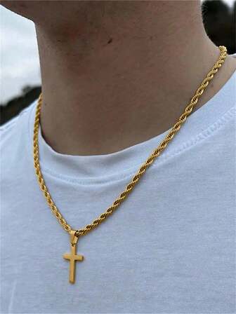 1 st Fashionabla Faith Cross-hängehalsband i rostfritt stål för män, personliga halsbandssmycken, bra present till familj och vänner