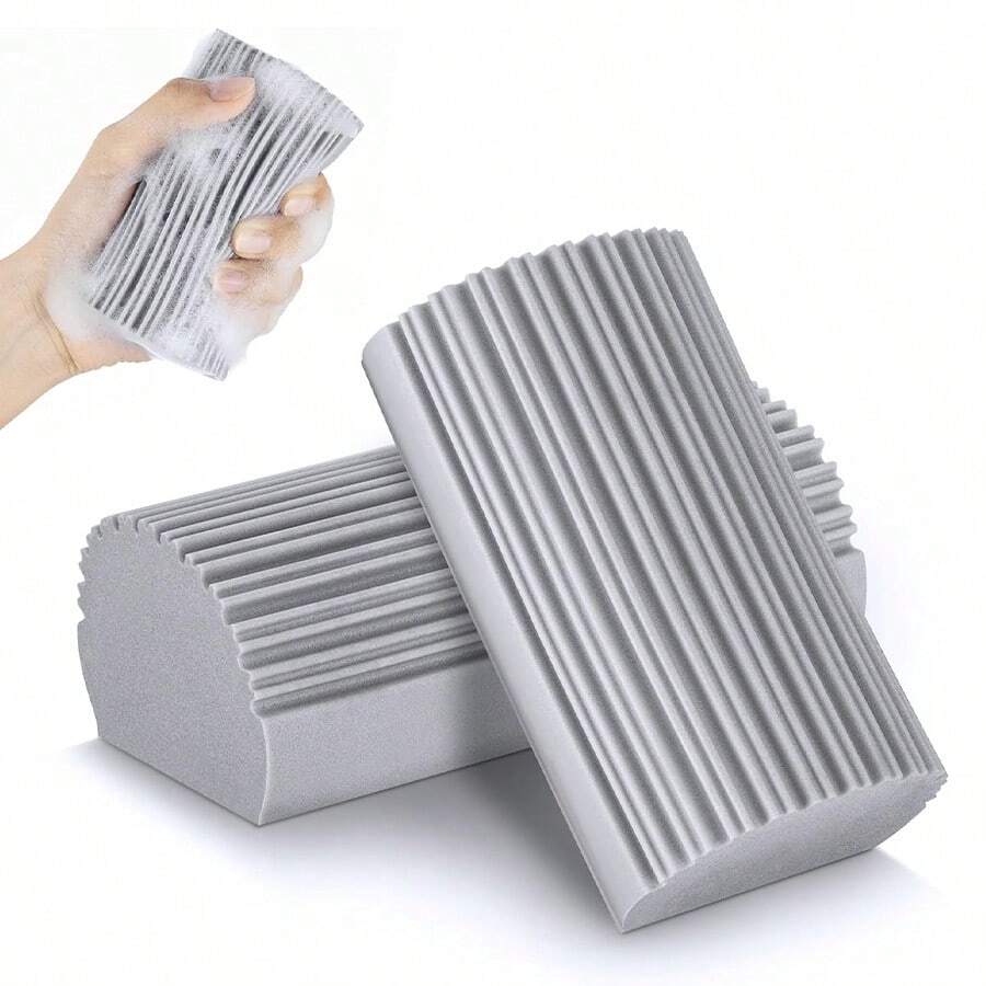 2pcs Cleaning Sponge & Duster, Used For Floor, Air Vent, Mirror, Ceiling Fan And Cobweb Cleaning, Dust-Free Flying And Spreading,Kitchen,Bathroom,Home,Household Suppliers - Grey - View 1